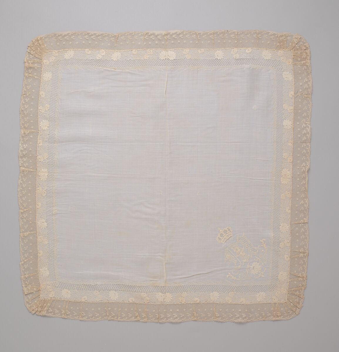 Handkerchief, silk on linen, French or Swiss 