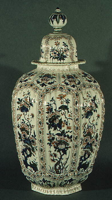 Vase with cover (one of a pair), Lambertus van Eenhoorn (Dutch, 1651–1721), Tin-glazed earthenware, Dutch, Delft 