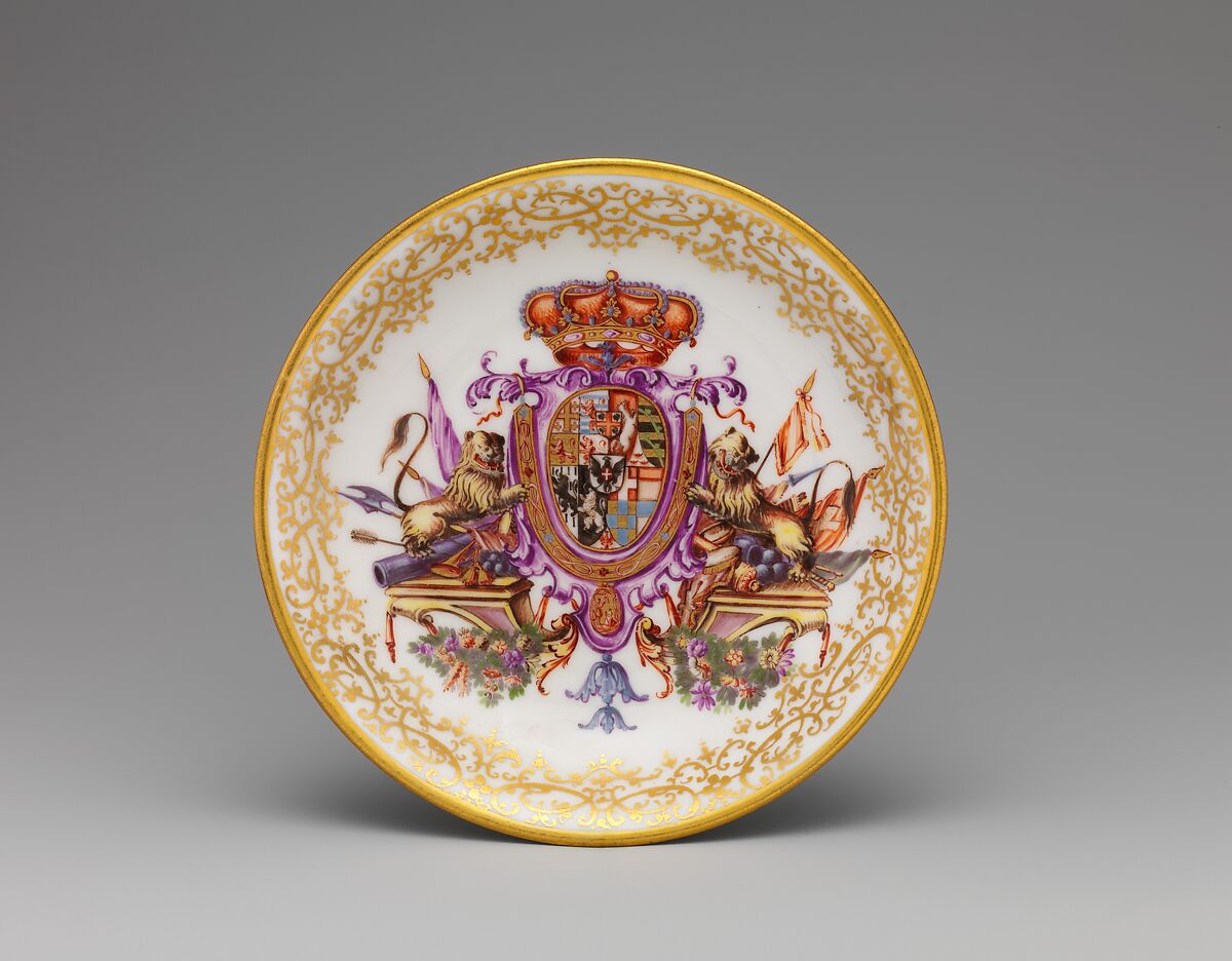 Saucer, Meissen Manufactory (German, 1710–present), Hard-paste porcelain decorated in polychrome enamels, gold, German, Meissen 