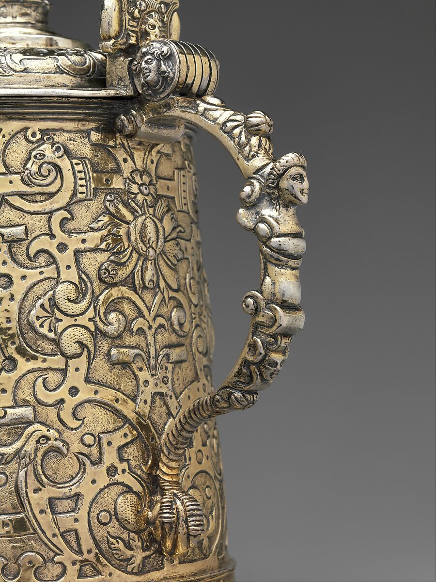 Tankard, Gregorius Gunesch (active ca. 1597), Gilded silver, Hungarian, Nagyszeben