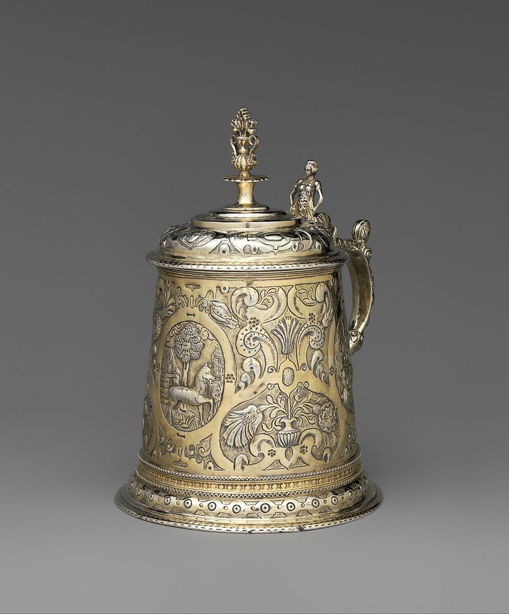 Tankard, Michael Beri (active ca. 1627), Gilded silver, Hungarian, Debrecen 