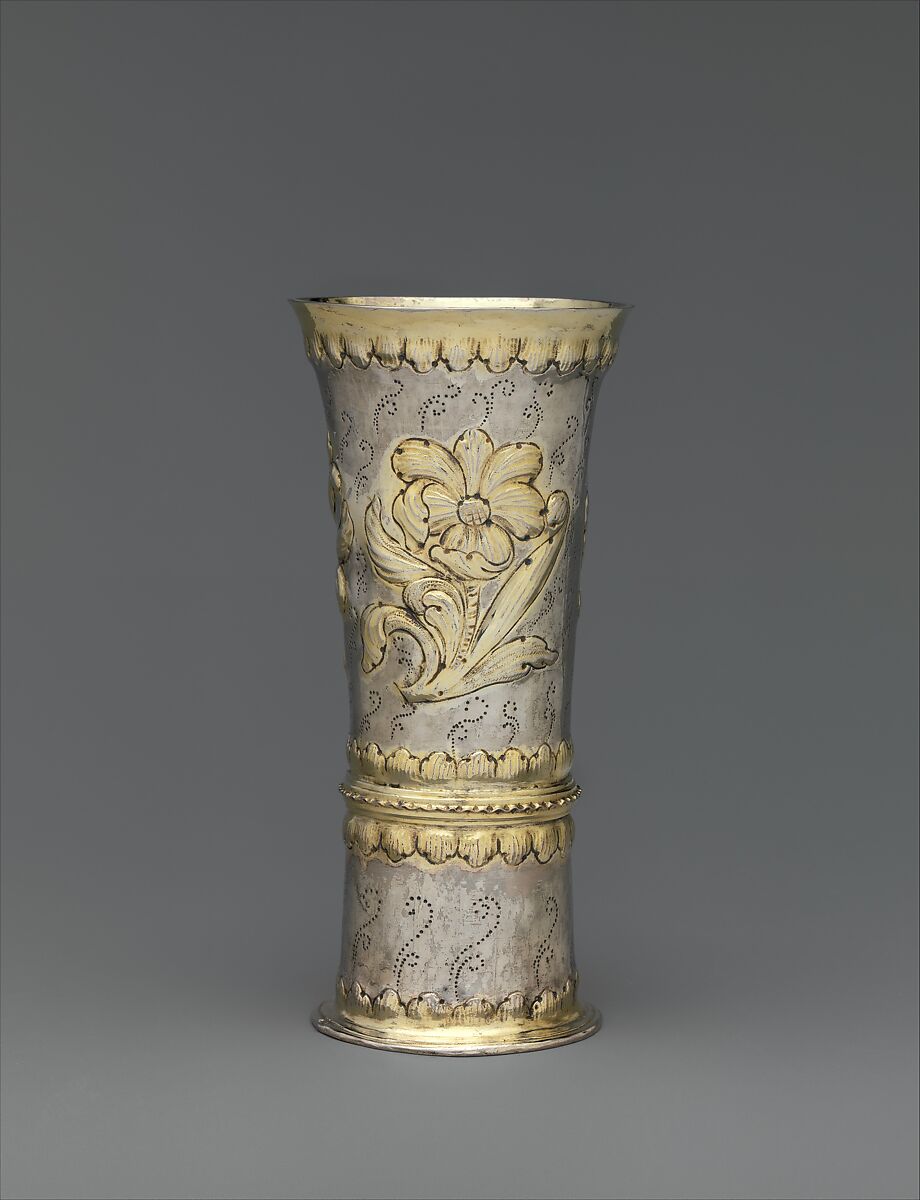 Footed beaker, Georgius Gebell II (master in 1648, died 1653), Silver, partly gilded, Hungarian, Brassó 