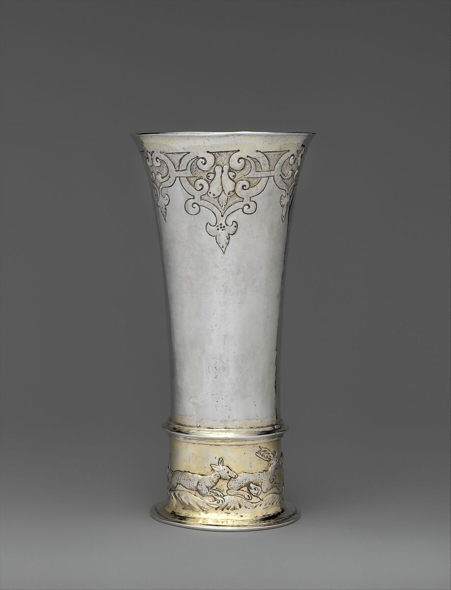 Footed beaker, Possibly by Thomas Trepches II (master 1632, died 1676), Silver, partly gilded, Hungarian, Brassó 