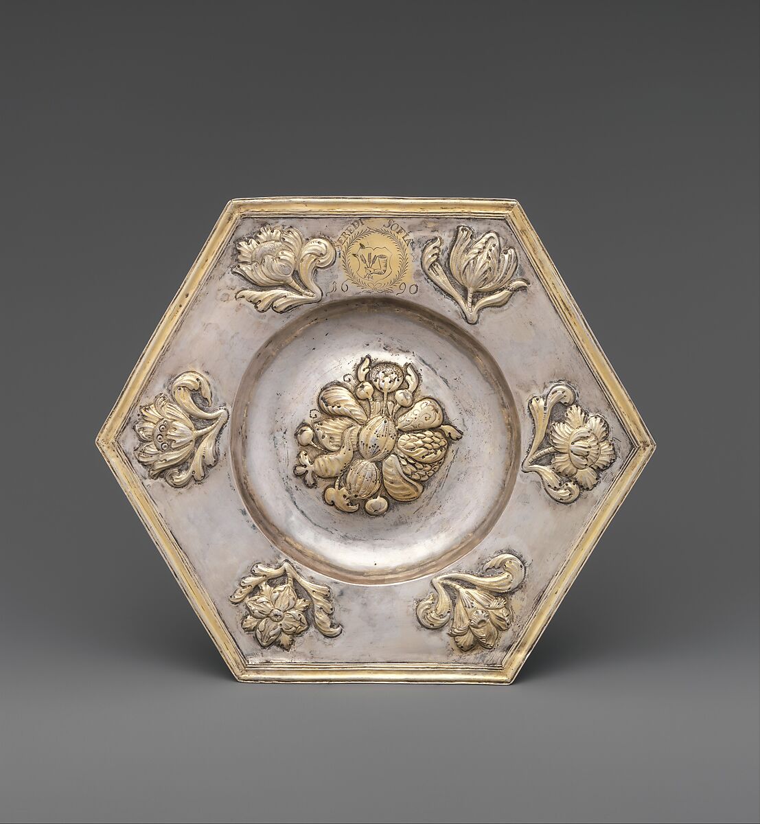 Dish (one of a pair), Silver, partly gilded, Hungarian, possibly Transylvania 