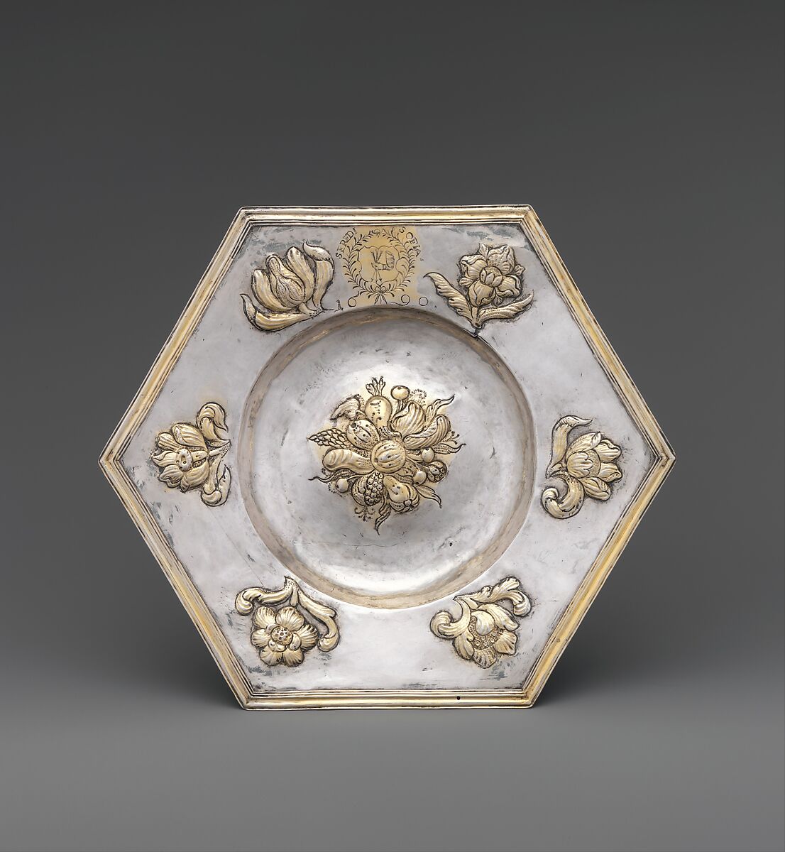 Dish (one of a pair), Silver, partly gilded, Hungarian, possibly Transylvania 