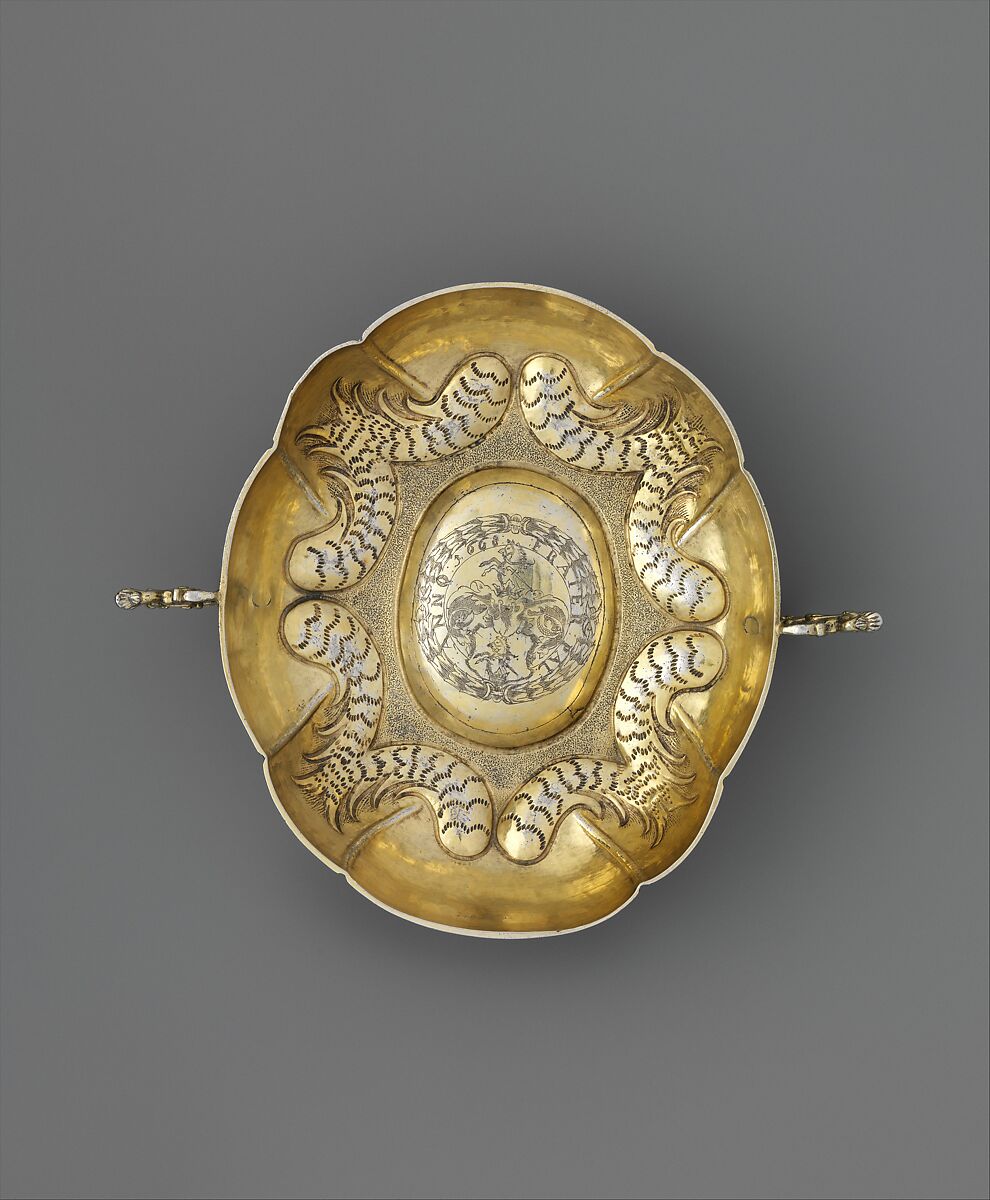 Two-handled bowl, Péter W. Kecskeméti (ca. 1663–ca. 1680), Gilded silver, Hungarian, Kassa