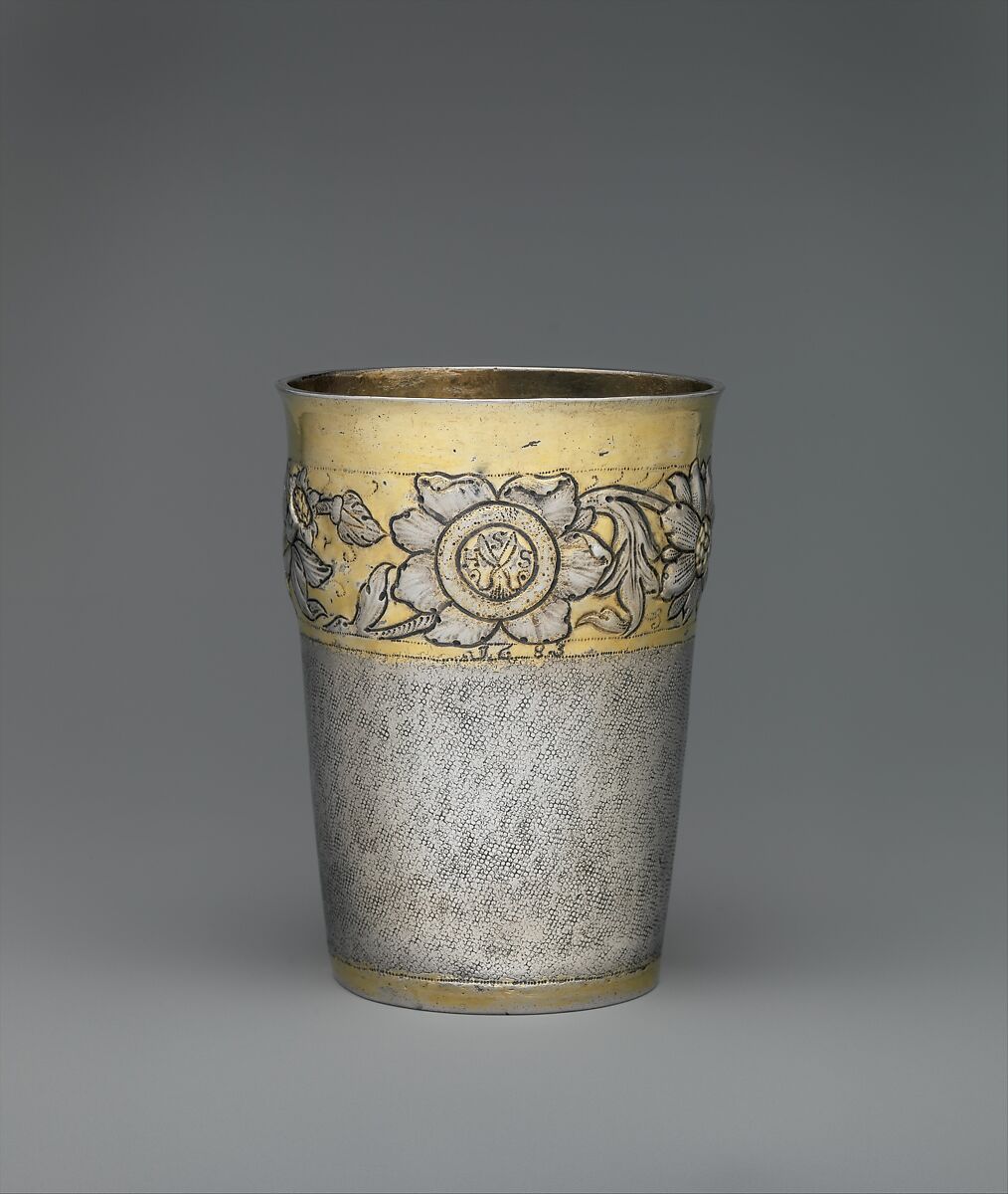 Beaker, Unidentified Master GH, Silver, partly gilded, Hungarian, Transylvania 