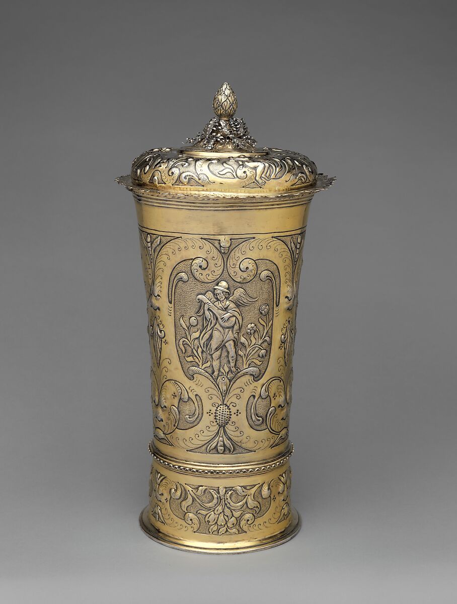 Footed beaker with cover, Johannes (Hans) Mautner (master 1670, died 1694), Gilded silver, Hungarian, Brassó