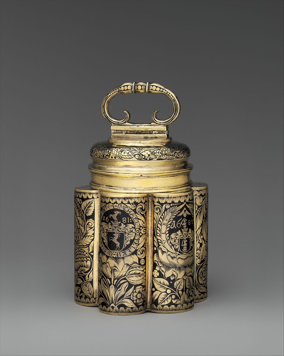 Canister, Gilded silver, enamel, Hungarian, possibly Fogaras 