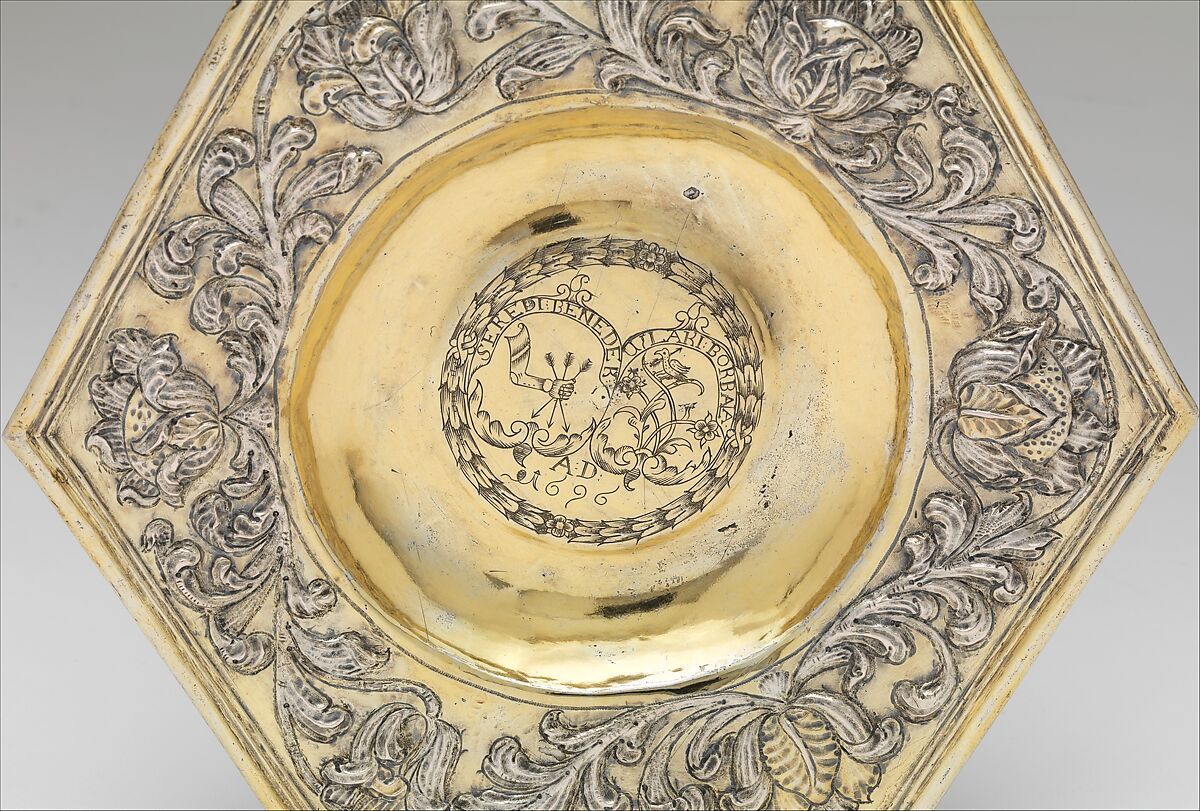 Hexagonal dish, Silver, partly gilded, Hungarian, Transylvania