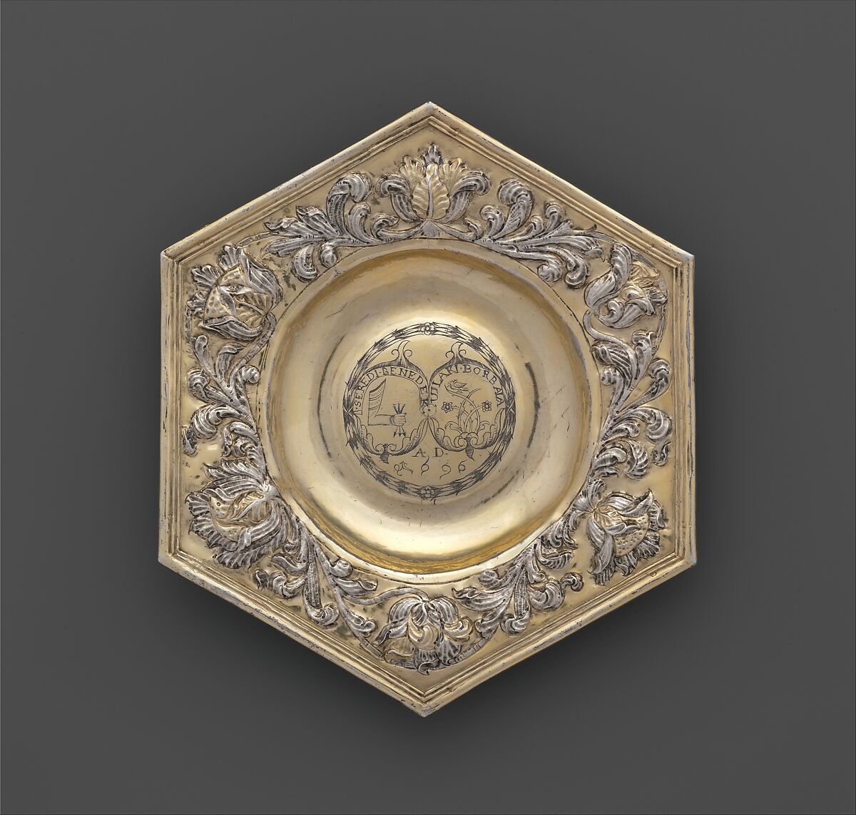 Hexagonal dish, Silver, partly gilded, Hungarian, Transylvania 