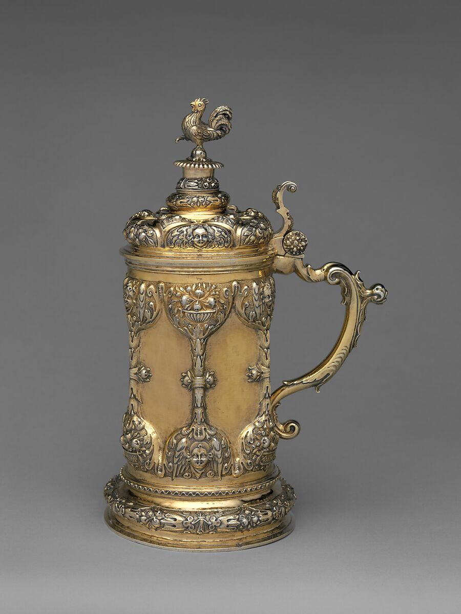 Tankard, Georgius Olescher Sr. (active 1693, died 1707), Gilded silver, Hungarian, Brassó 