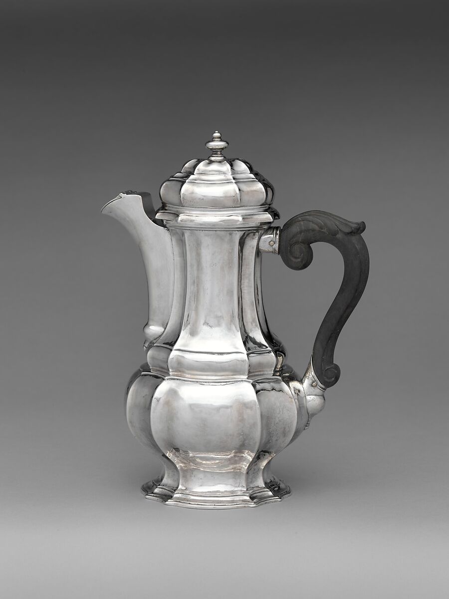 Coffeepot, Silver, wood, Hungarian, Érsekújvár 