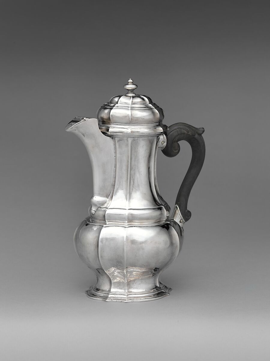 Coffeepot, Silver, wood, Hungarian, Érsekújvár