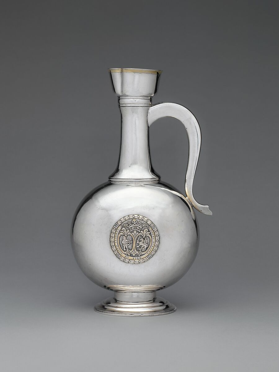 Wine decanter, Johannes Szakáll (active 1748–72), Silver, partly gilded, Hungarian, Kolozsvár 