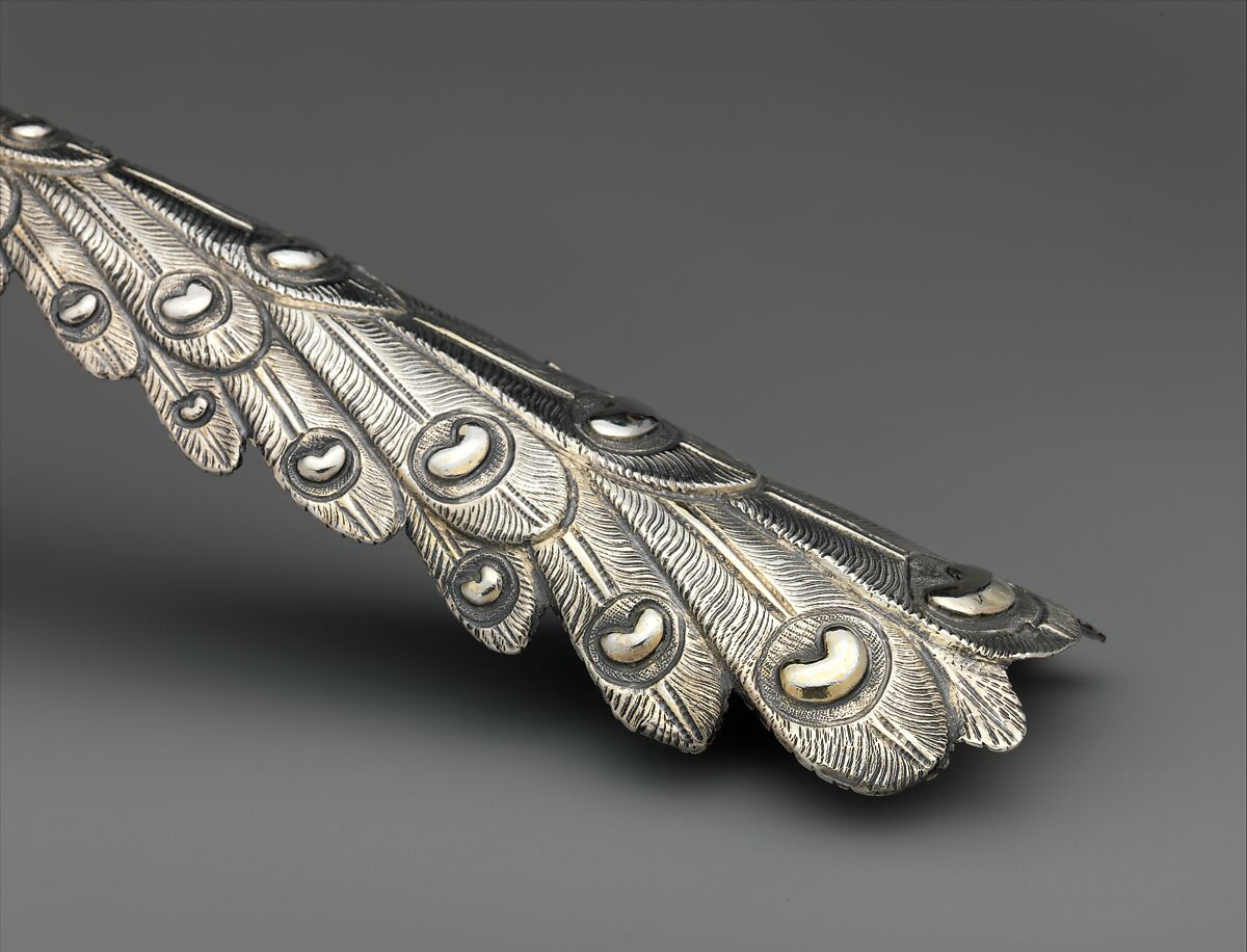 Table decoration in the form of a peacock, Silver, partly gilded, Hungarian, Munkács
