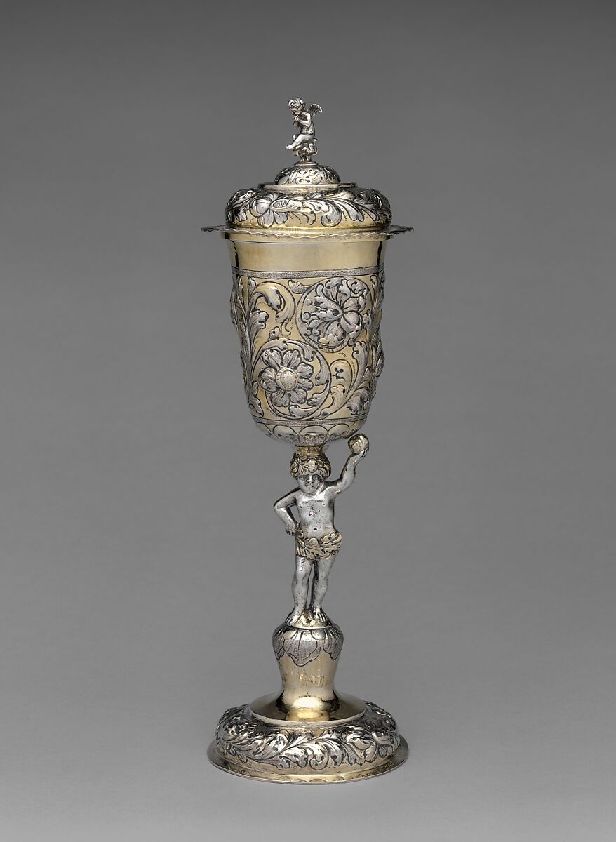 Standing cup with cover, Stephanus Weltzer II (master 1700, died 1734), Silver, partly gilded, Hungarian, Brassó 