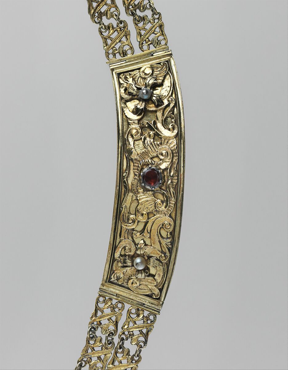 Belt, Michael Erkeder (master in 1736, died 1756), Silver, partly gilded, pearls, garnets, Hungarian, Brassó