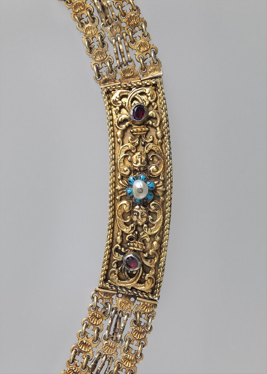 Belt, Gilded silver, pearls, garnets, Hungarian, Kolozsvár