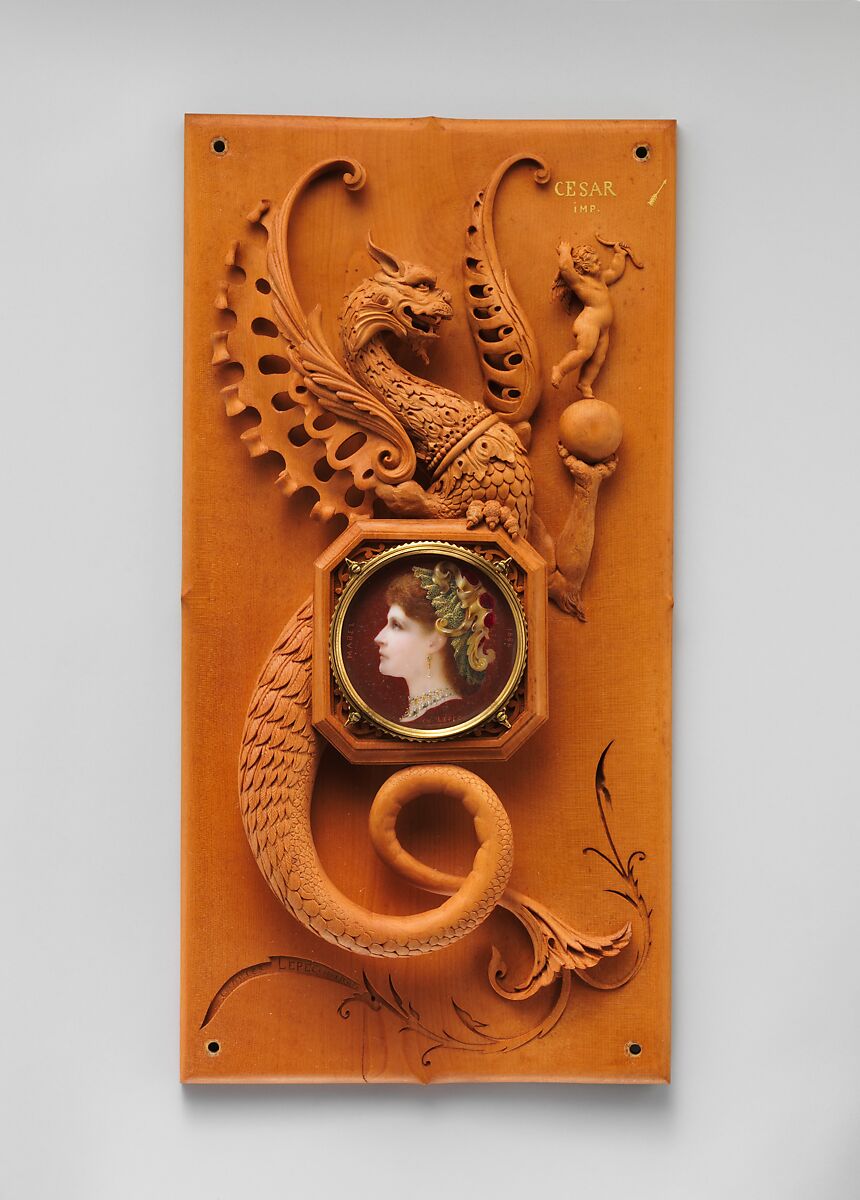 Panel, Charles Lepec (French, Paris 1830–after 1888), Boxwood, gilt-metal, painted ivory, mounted on gold velvet in a wooden and metal mounted frame, French, Reux 