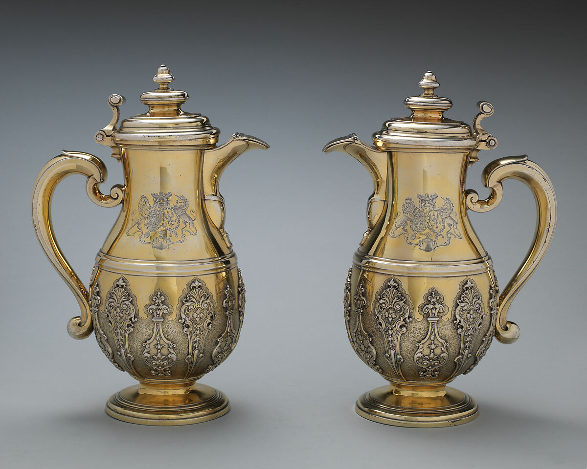 Jug with cover (one of a pair), Simon Pantin I (British, ca. 1672–1728), Silver gilt, British, London