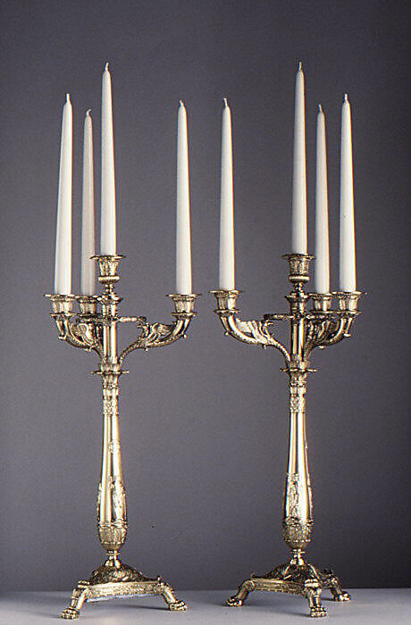 Candelabrum (one of a pair), Martin-Guillaume Biennais (French, 1764–1843, active ca. 1796–1819), Silver gilt, French, Paris 