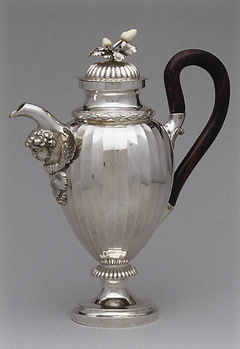 Hot milk pot, Alois Simpert Eschenlohr (1785–1837, master 1824?), Silver, ebony, ivory, macassar ivory, German, Augsburg 