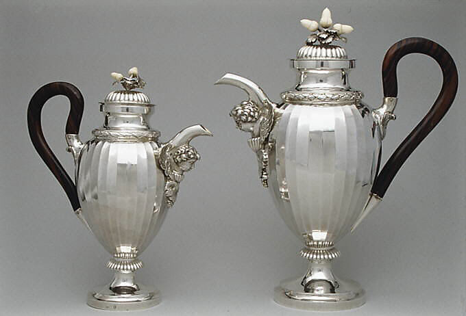 Hot milk pot, Alois Simpert Eschenlohr (1785–1837, master 1824?), Silver, ebony, ivory, macassar ivory, German, Augsburg