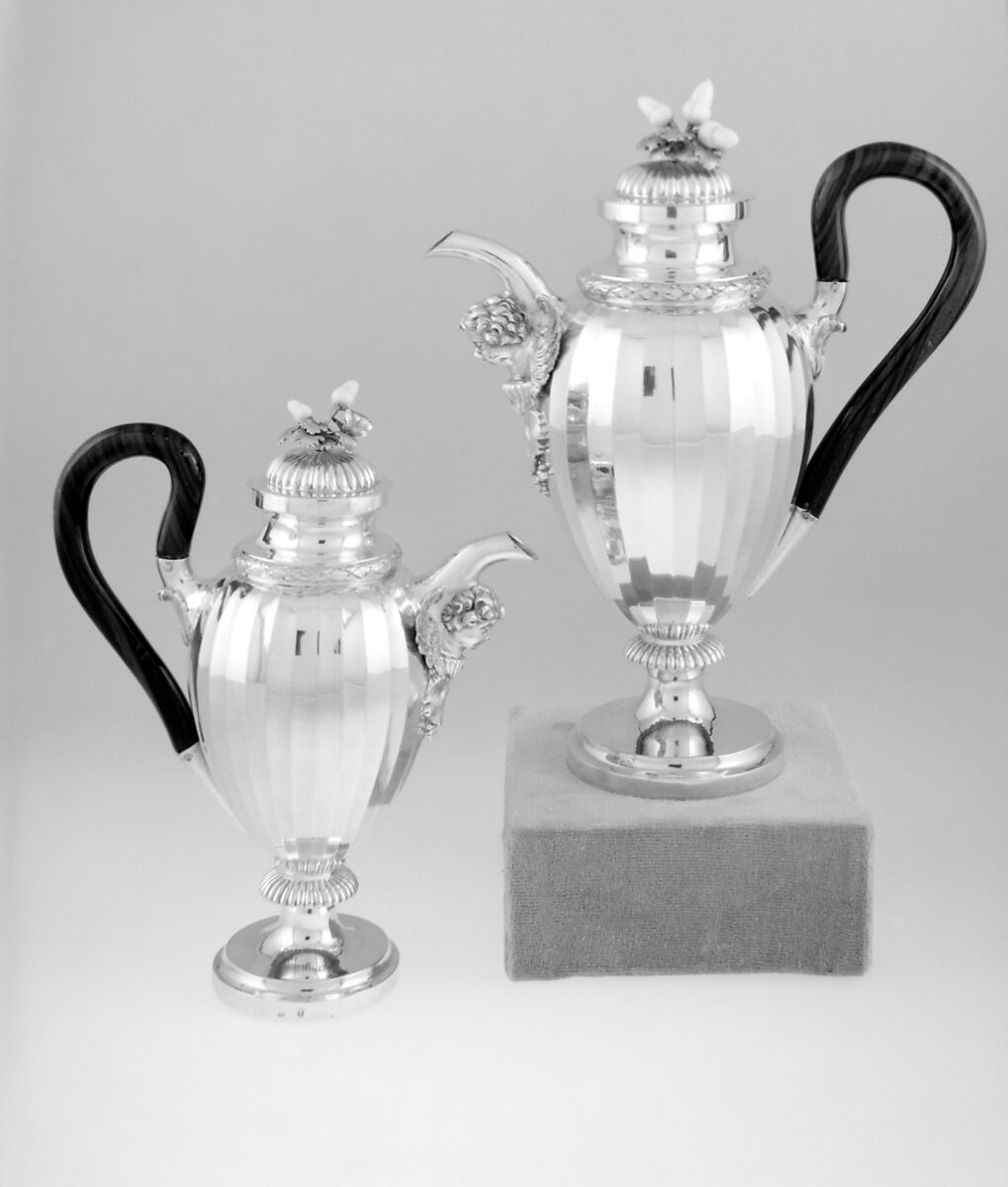 Hot milk pot, Alois Simpert Eschenlohr (1785–1837, master 1824?), Silver, ebony, ivory, macassar ivory, German, Augsburg
