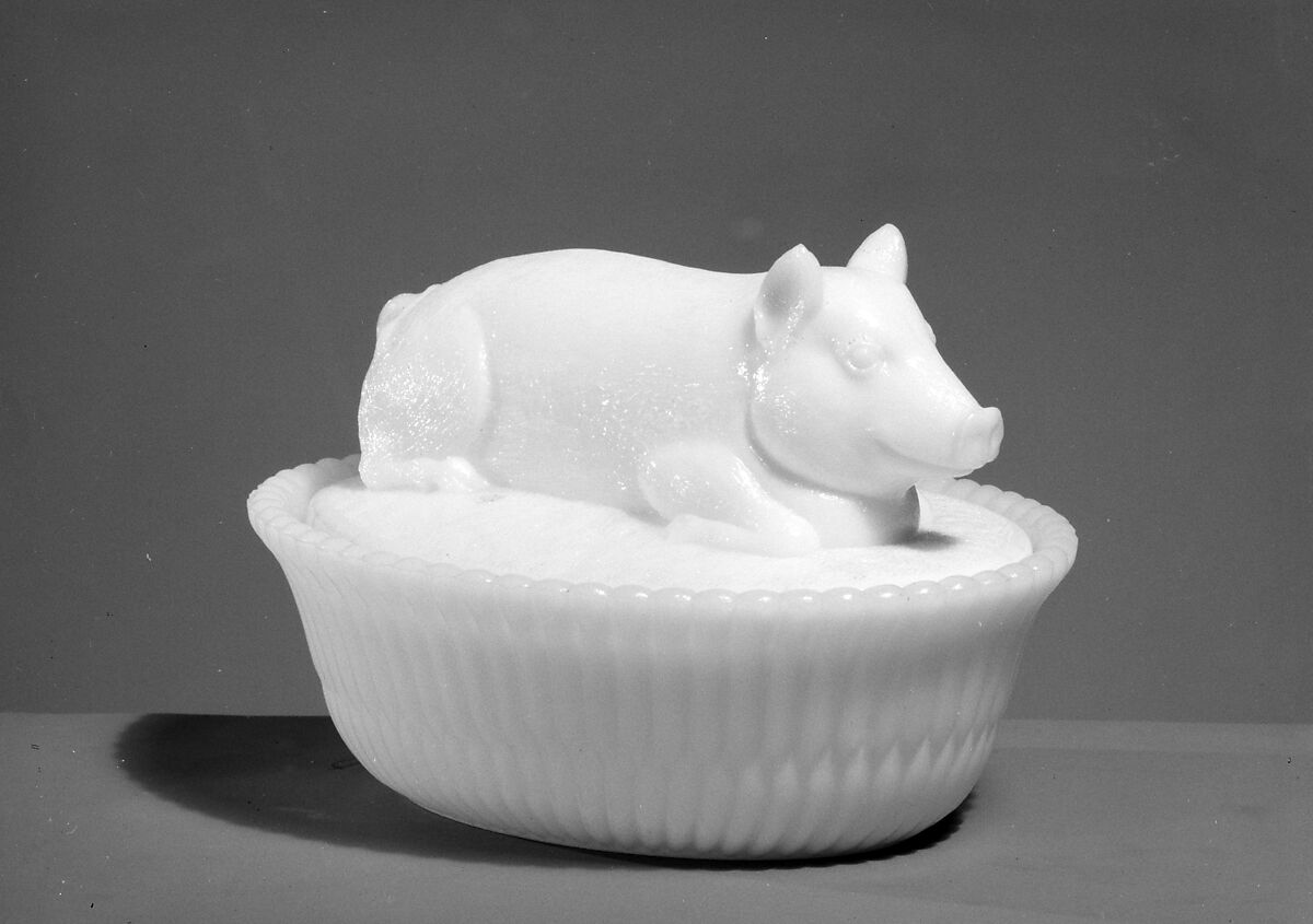 Figure Dish, McKee and Brothers (1856–89), Pressed opaque white glass, American 