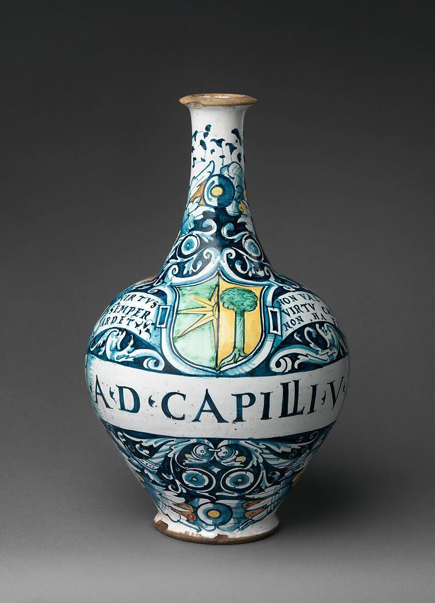 Pharmacy bottle (one of a pair), Maiolica (tin-glazed earthenware), Italian, Deruta 