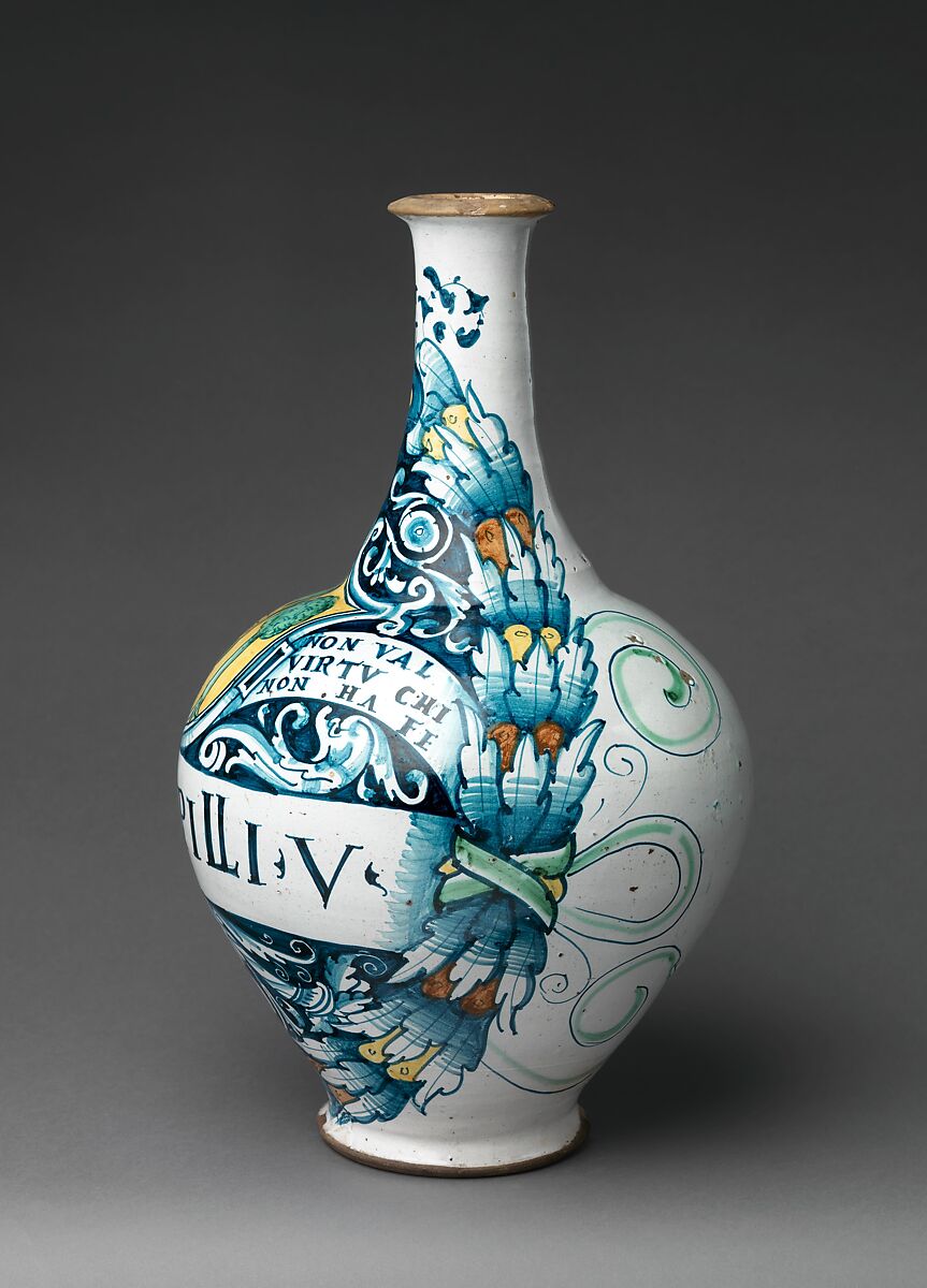 Pharmacy bottle (one of a pair), Maiolica (tin-glazed earthenware), Italian, Deruta