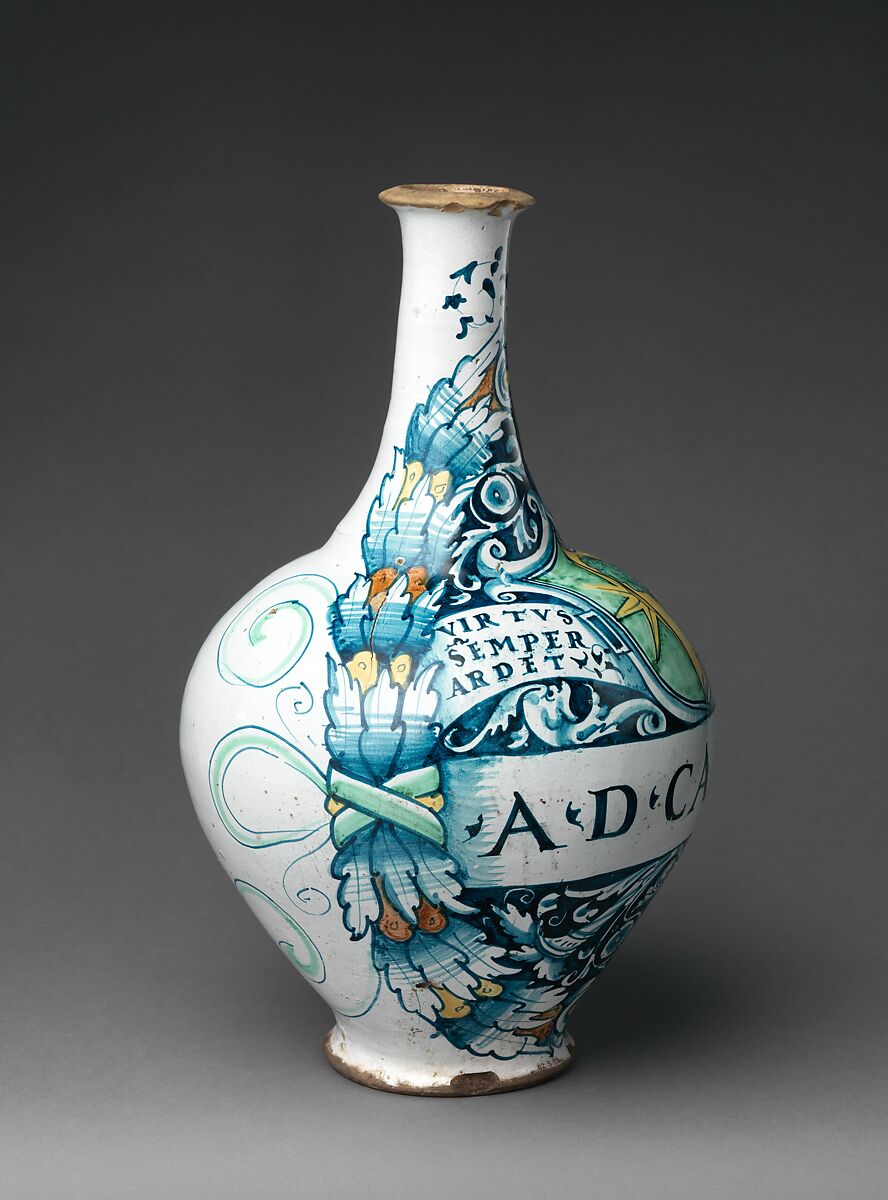 Pharmacy bottle (one of a pair), Maiolica (tin-glazed earthenware), Italian, Deruta