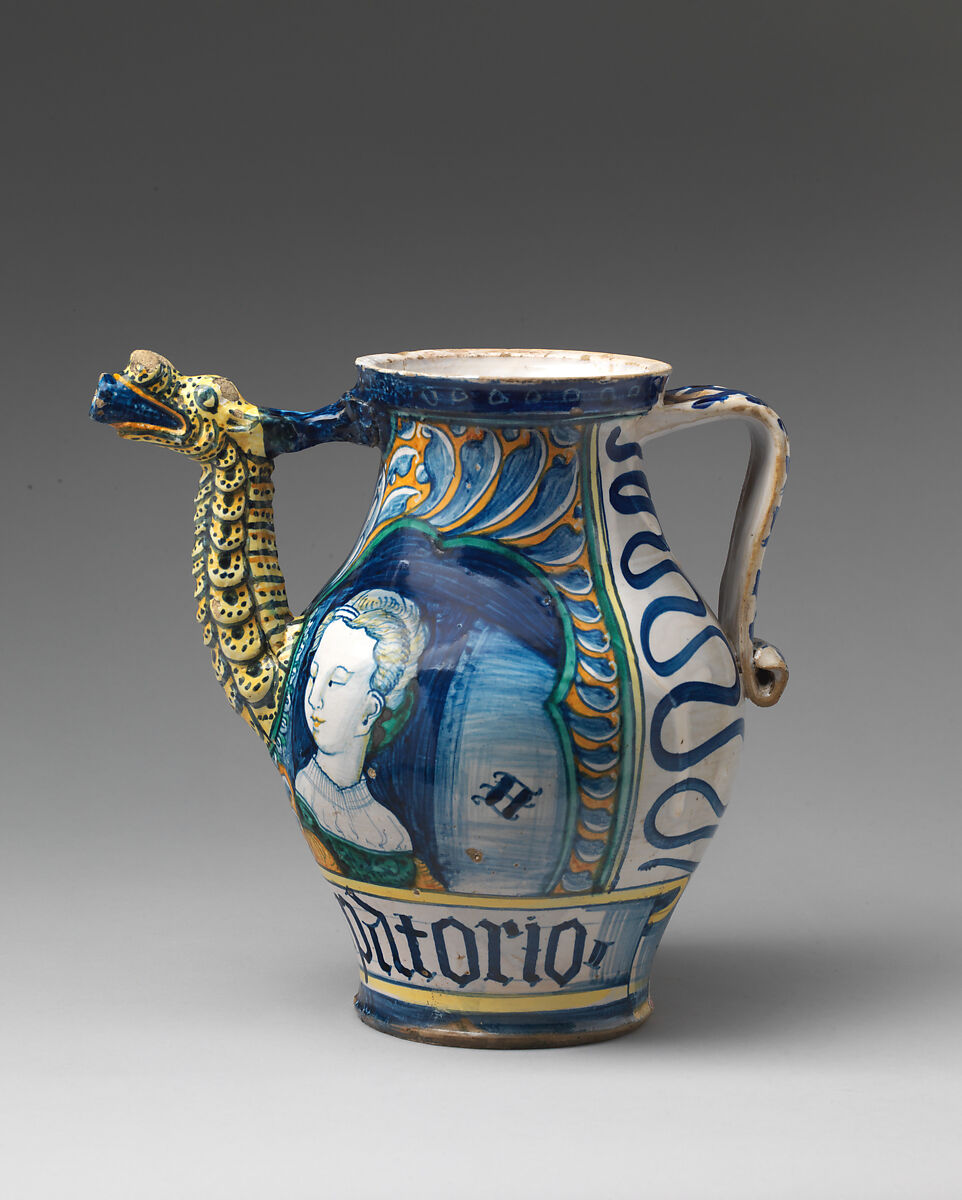 Drug pot (one of a pair), Workshop of Orazio Pompei (Italian, ca. 1516–1590/96), Maiolica (tin-glazed earthenware), Italian, Castelli