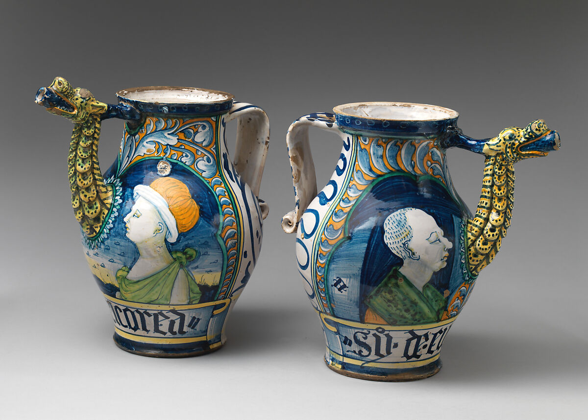 Drug pot (one of a pair), Workshop of Orazio Pompei (Italian, ca. 1516–1590/96), Maiolica (tin-glazed earthenware), Italian, Castelli