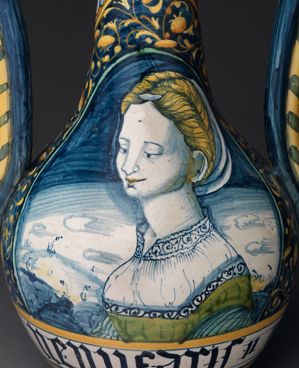 Pharmacy bottle (one of a pair), Workshop of Orazio Pompei (Italian, ca. 1516–1590/96), Maiolica (tin-glazed earthenware), Italian, Castelli