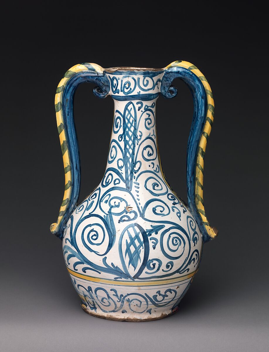 Pharmacy bottle (one of a pair), Workshop of Orazio Pompei (Italian, ca. 1516–1590/96), Maiolica (tin-glazed earthenware), Italian, Castelli