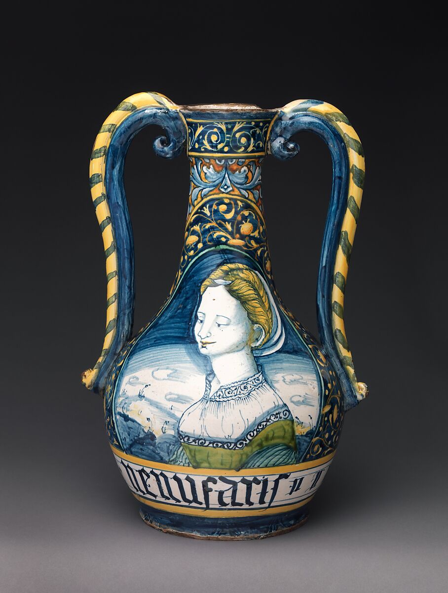 Pharmacy bottle (one of a pair), Workshop of Orazio Pompei (Italian, ca. 1516–1590/96), Maiolica (tin-glazed earthenware), Italian, Castelli 