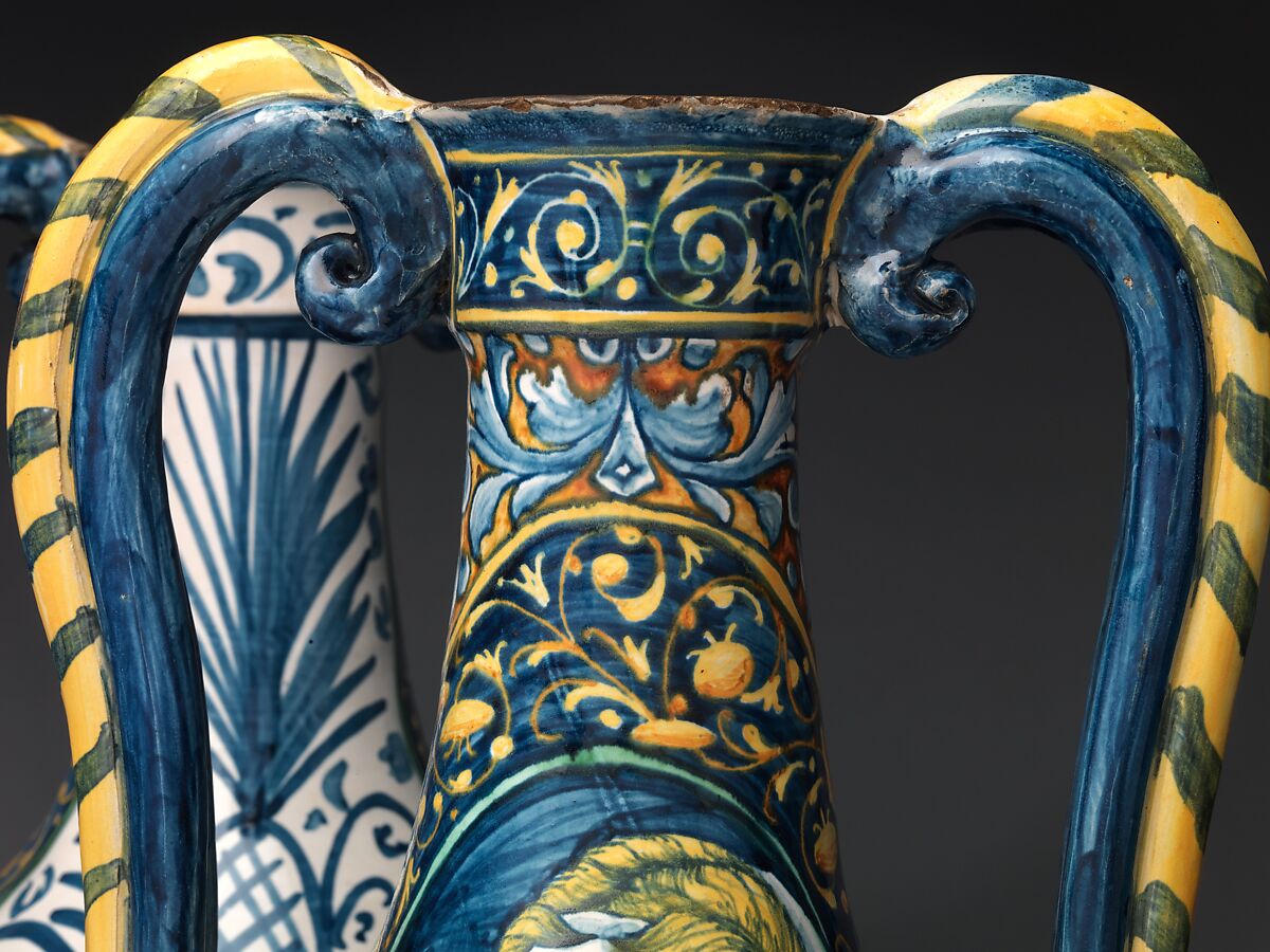 Pharmacy bottle (one of a pair), Workshop of Orazio Pompei (Italian, ca. 1516–1590/96), Maiolica (tin-glazed earthenware), Italian, Castelli