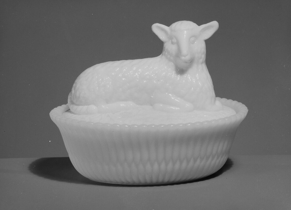 Figure Dish, McKee and Brothers (1856–89), Pressed opaque white glass, American 