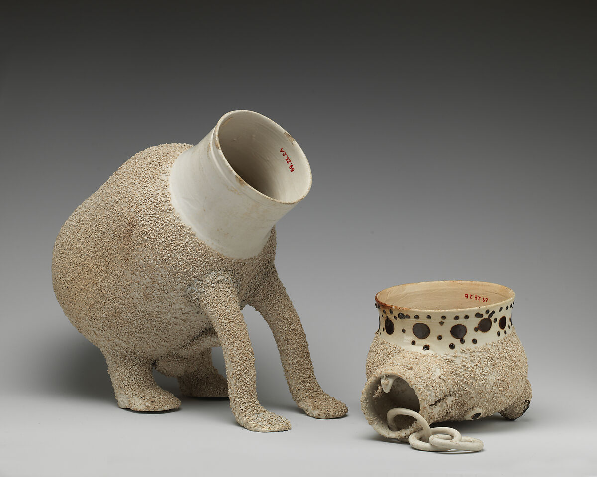 Bear bottle (one of a pair), Salt-glazed stoneware, British, Nottingham