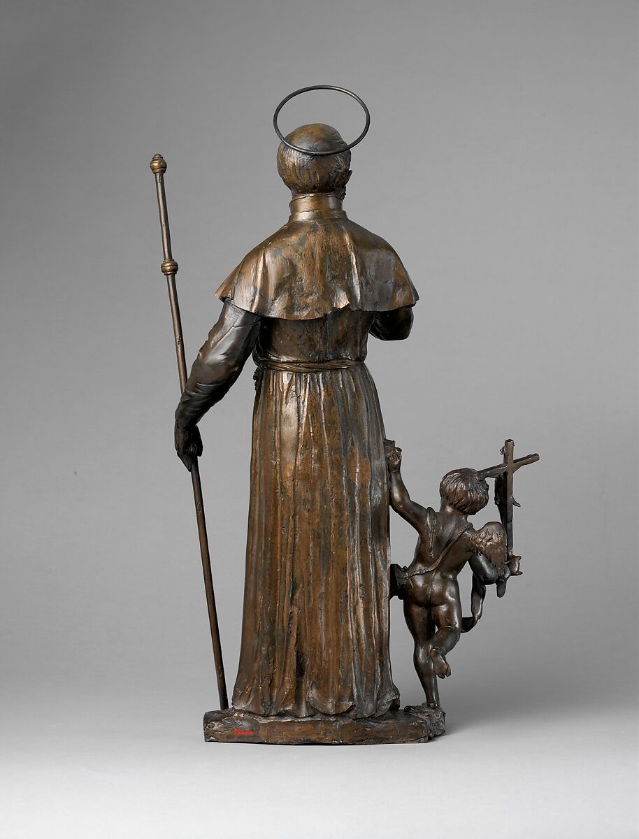 Saint Francis Xavier with an angel holding a crucifix, Francesco Bertos (Italian, 1678–1741), Bronze, Italian, Padua