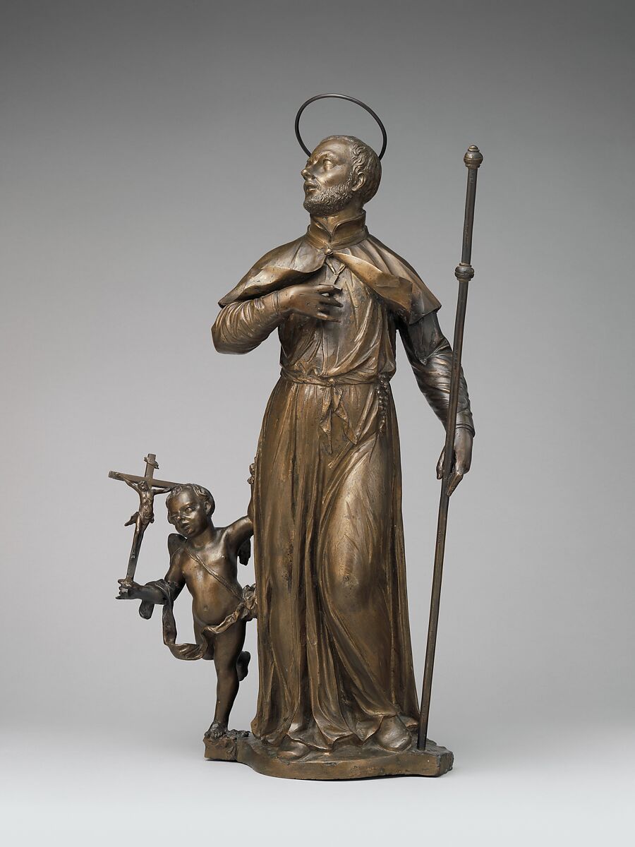 Saint Francis Xavier with an angel holding a crucifix, Francesco Bertos (Italian, 1678–1741), Bronze, Italian, Padua
