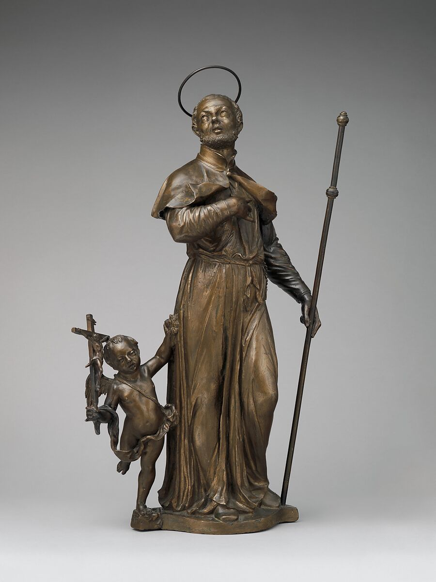 Saint Francis Xavier with an angel holding a crucifix, Francesco Bertos (Italian, 1678–1741), Bronze, Italian, Padua