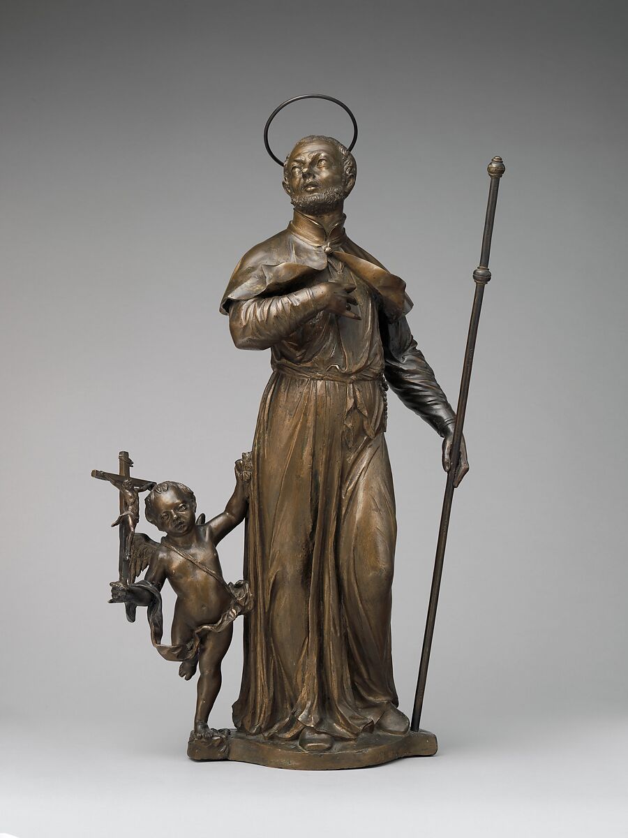 Saint Francis Xavier with an angel holding a crucifix, Francesco Bertos (Italian, 1678–1741), Bronze, Italian, Padua