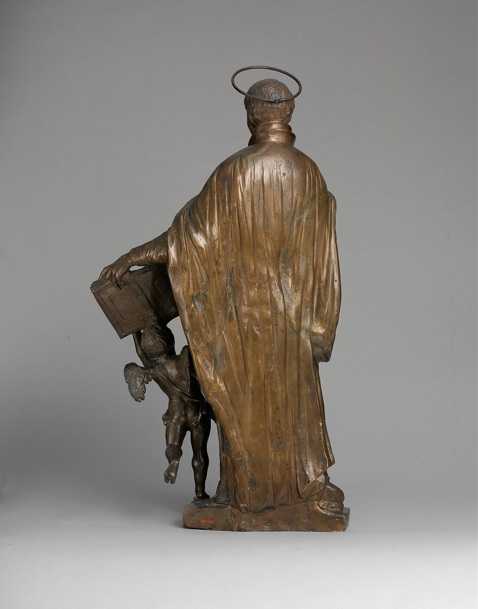 Saint Ignatius Loyola with an angel holding a book, Francesco Bertos (Italian, 1678–1741), Bronze, Italian, Padua