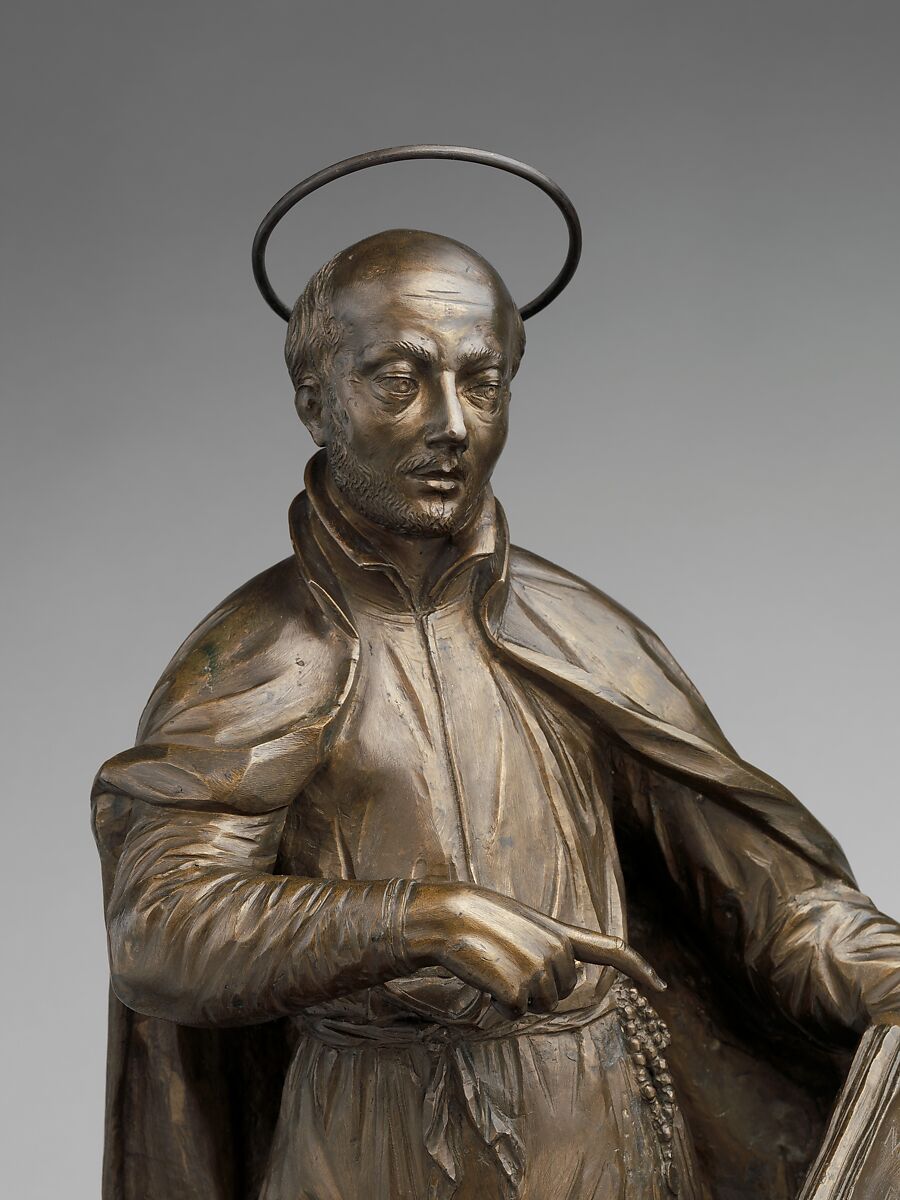 Saint Ignatius Loyola with an angel holding a book, Francesco Bertos (Italian, 1678–1741), Bronze, Italian, Padua