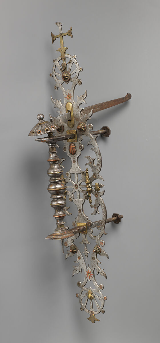 Handle and escutcheon with latch, Anonymous, Iron, brass and copper, Spanish