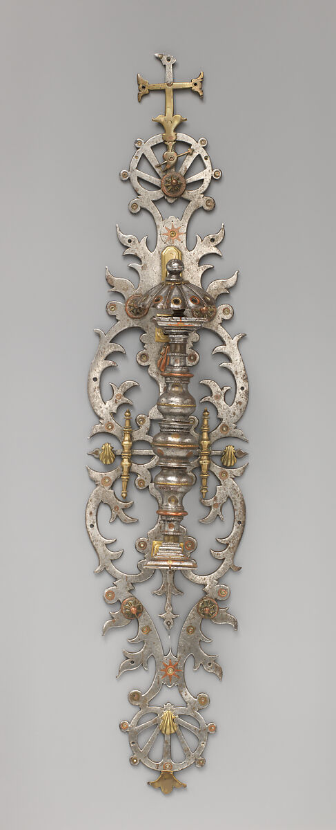 Handle and escutcheon with latch, Anonymous, Iron, brass and copper, Spanish