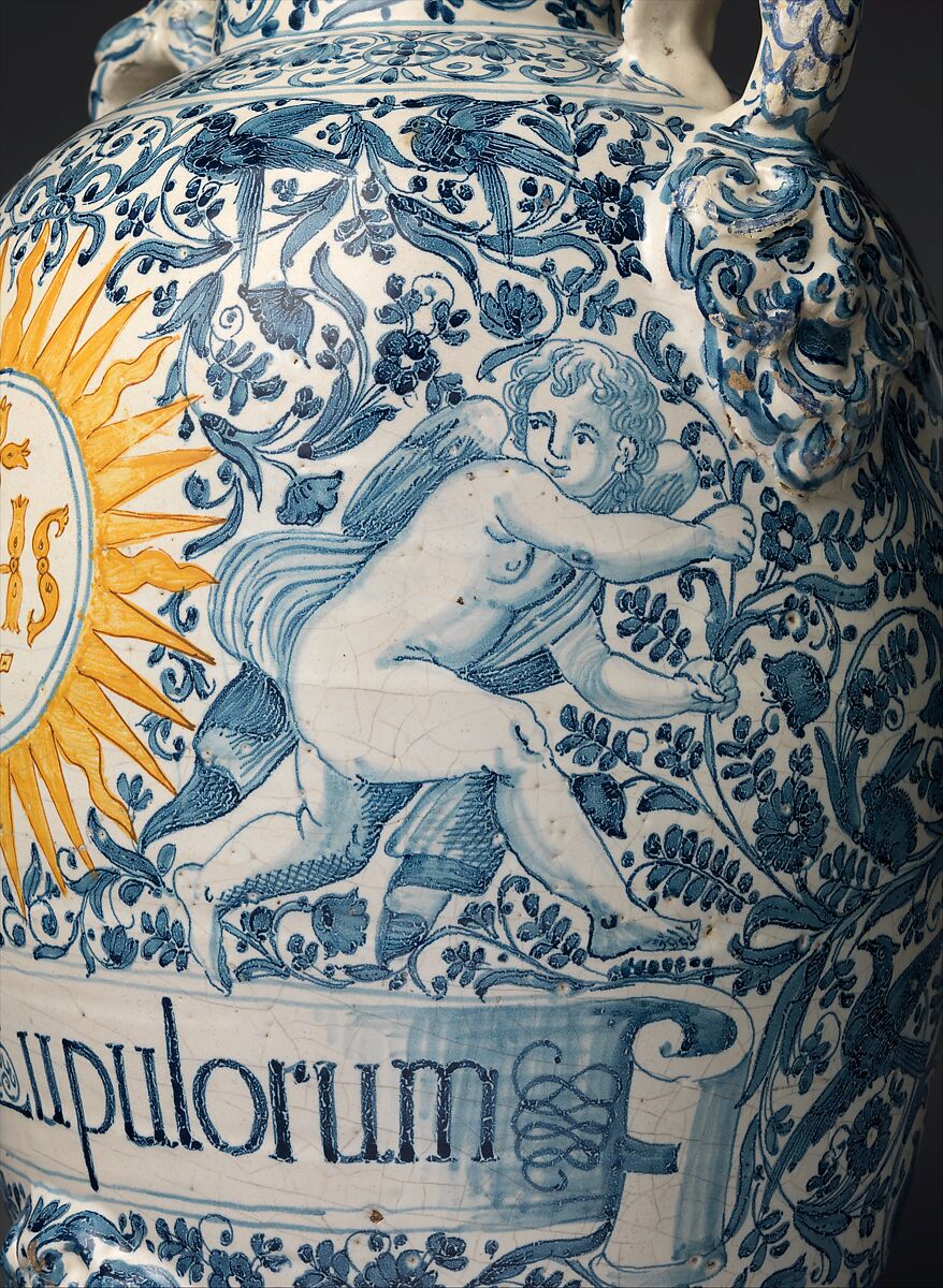 Drug vase (one of a pair), Maiolica (tin-glazed earthenware), Italian